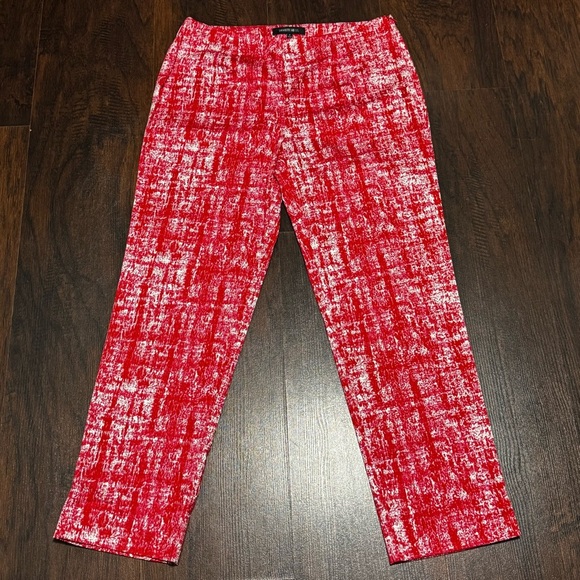 Lafayette 148 New York Red & White Cropped Bleecker Ankle Mid Rise Pants size 4 - Picture 1 of 11